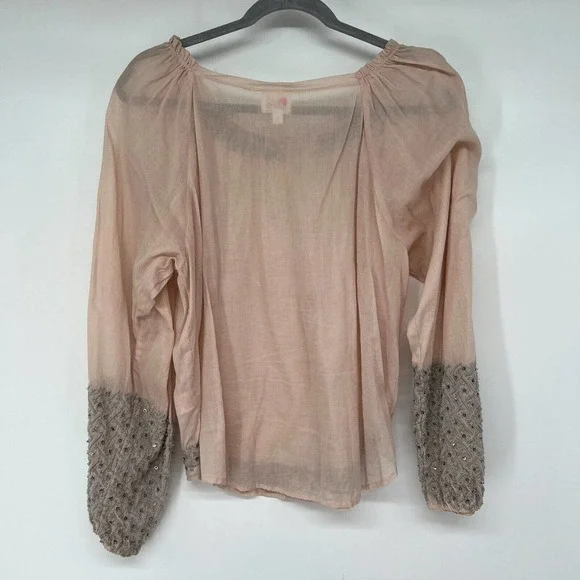 Parker Blouse Womens Sz Small Pink Gray Embroidery Sequins Beaded Long Sleeve - Picture 2 of 9